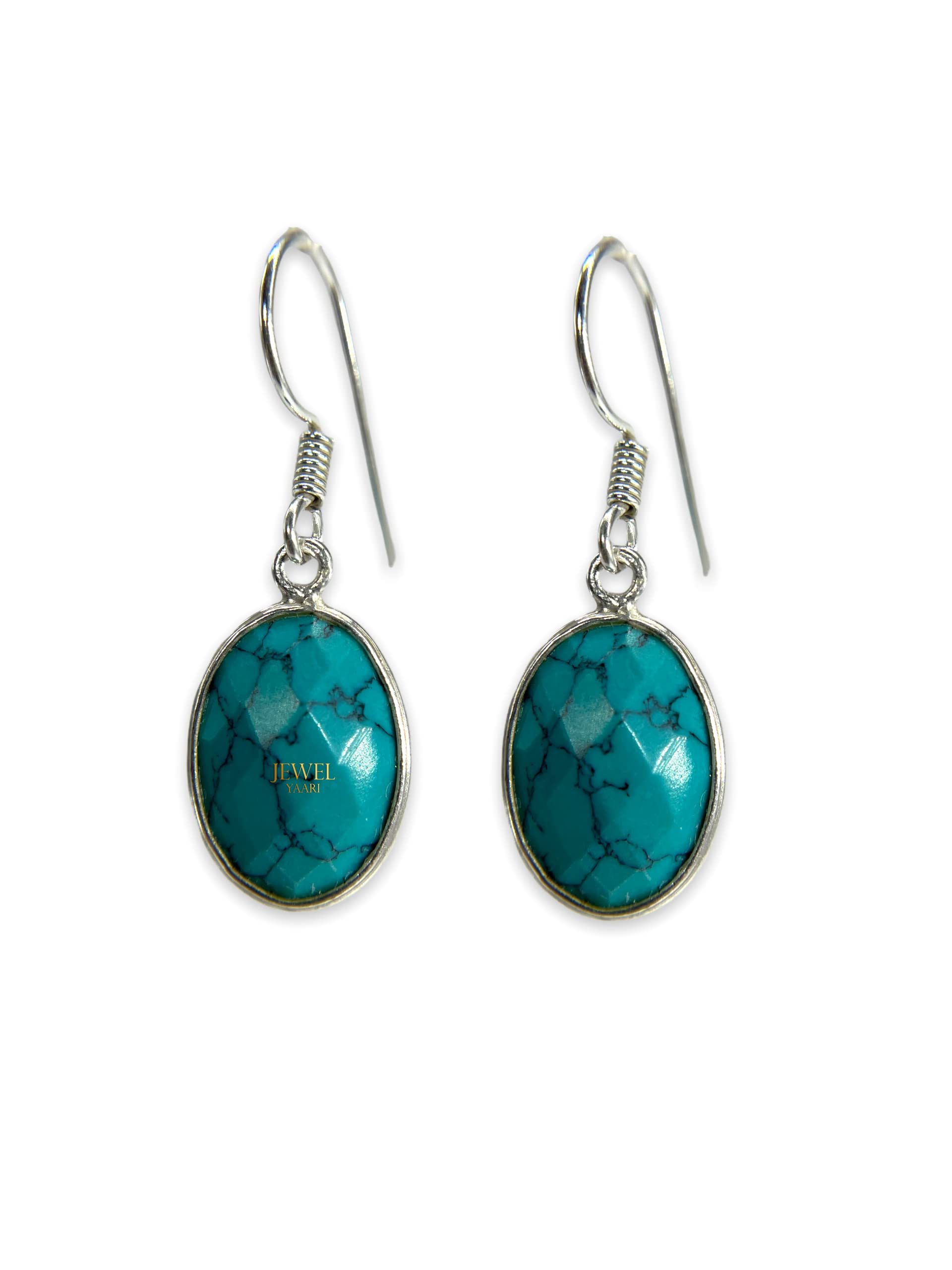 JewelYaari™ by JewelYaari™Pure 925 Sterling Silver Hoop Dangle Earrings for Women and Girls Turquoise Earring for Girl
