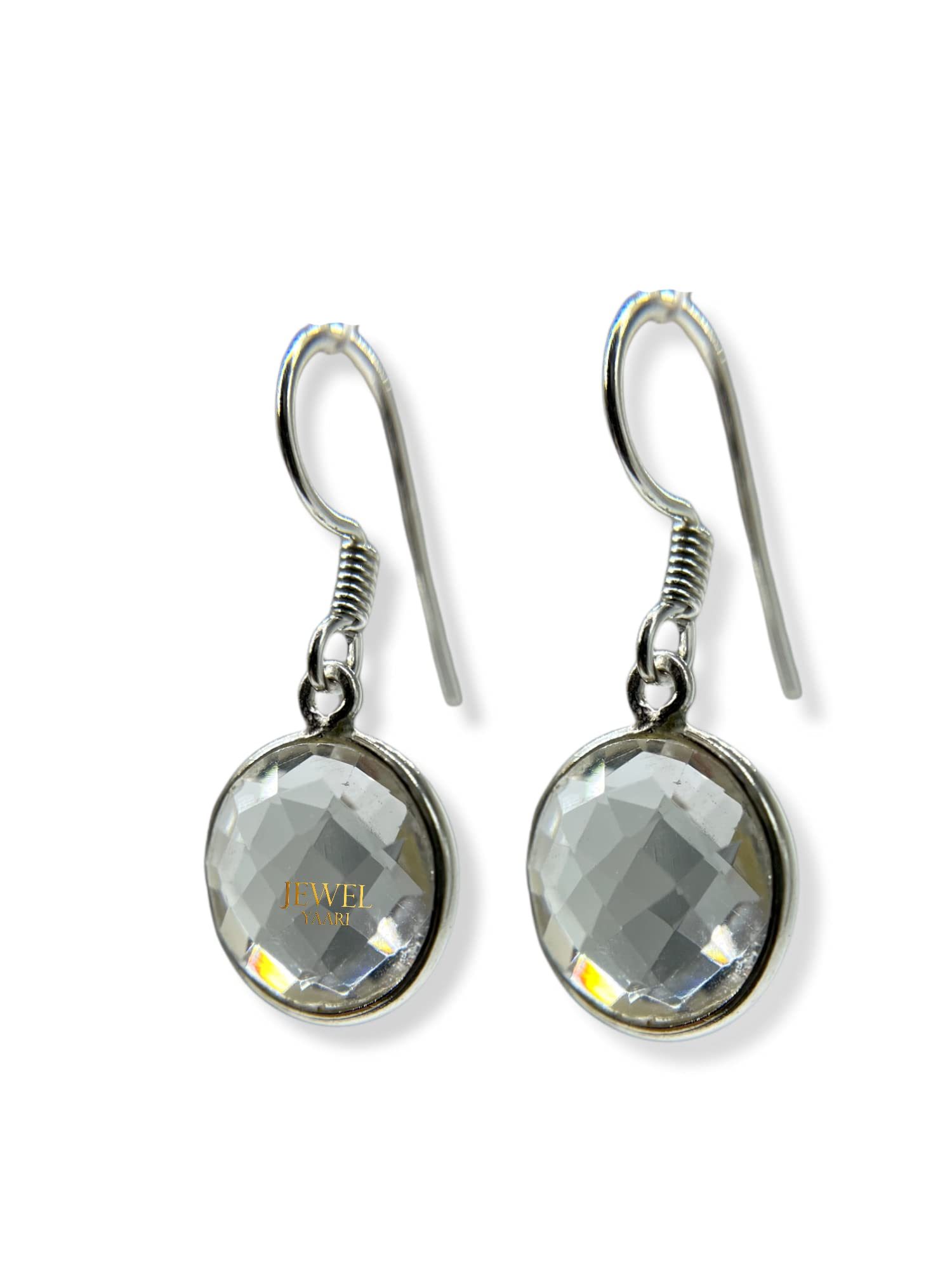JewelYaari™ by JewelYaari™Pure 925 Sterling Silver Hoop Dangle Earrings for Women and Girls white crystal Earring for Girl
