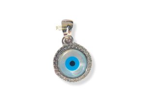 JewelYaari® By SJ Stylish Evil Eye Necklace Pendant Third Blue Eyes Amulet Protection Charm for Girls, Women, Men and Children (Round Variant)