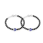 JewelYaari™ By Shubham Jewellers 925 Sterling Pure Silver (Chandi) Evil Eye Black Beads Crystal Nazariya Bangle/Bracelet For Kids (Pair)