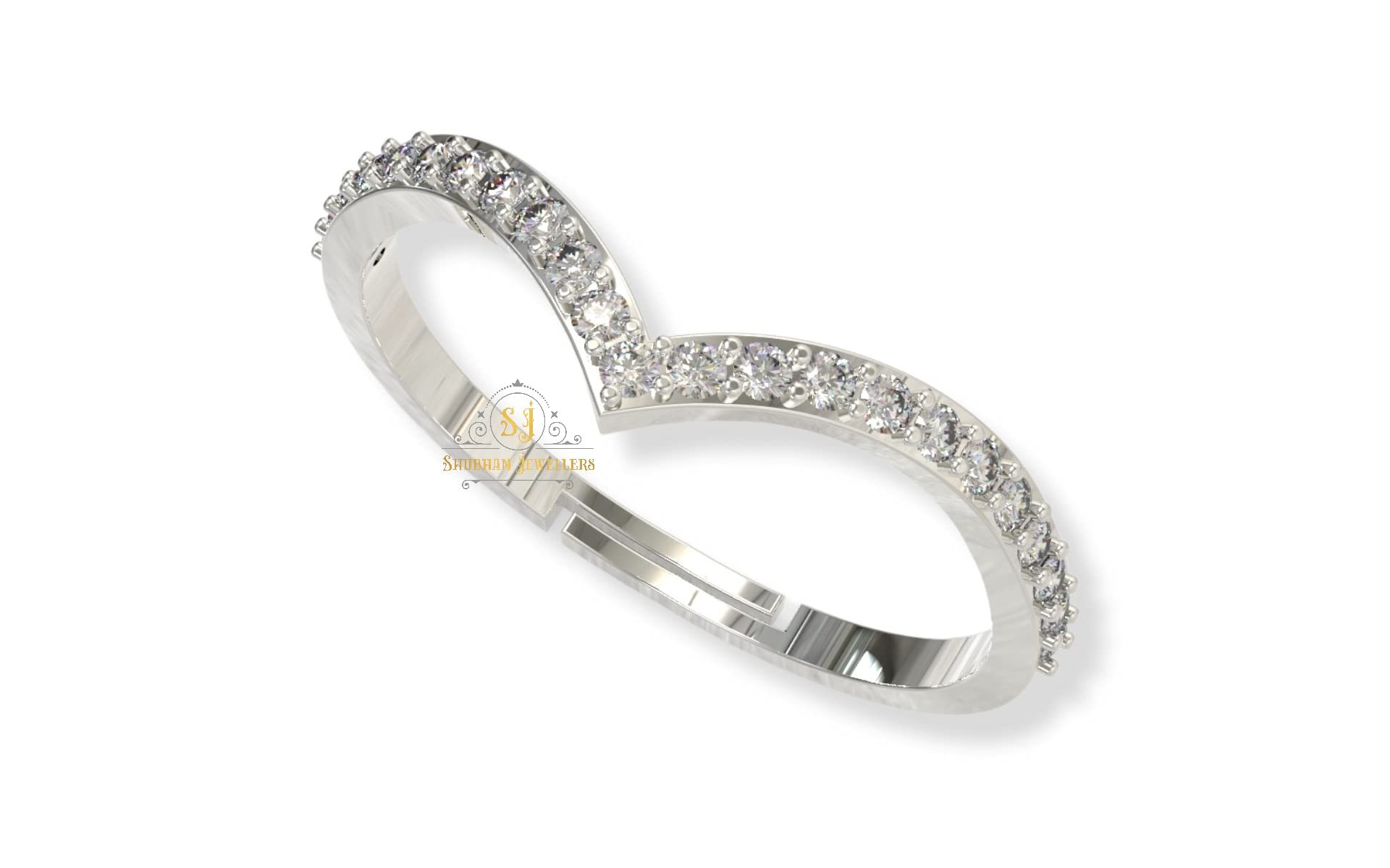 SJ SHUBHAM JEWELLERS™ 925 Sterling Silver Line Ring Design Adjustable Finger Ring with White CZ diamond for Women and Girls, Anniversary, Valentine