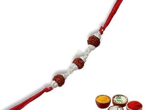 SJ Shubham Jewellers 925 Sterling Silver Rudraksha (Three Bead) Rakhi for Brother | Charm Bracelet with Roli Chawal | Raksha Bandhan Gift for Men & Boys