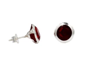 SJ SHUBHAM JEWELLERS™ 925-92.5 Sterling Silver Brilliant Cut Red Real Cubic Zirconia Fashion Stud Tops Earrings For Men,Women,Children,Boys and Girls