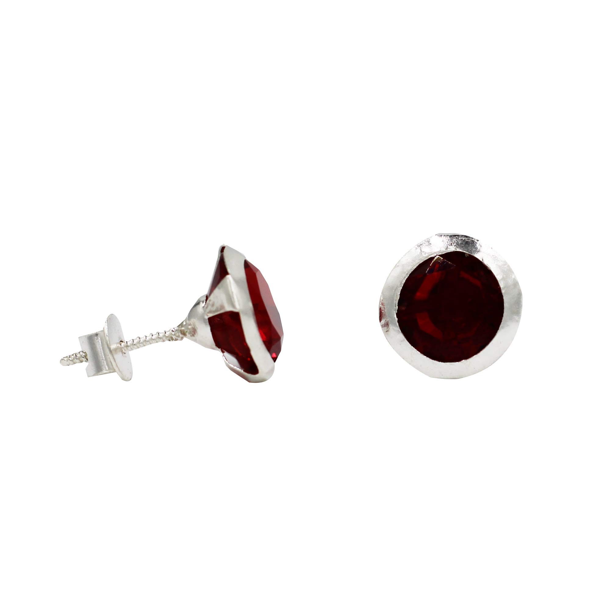 SJ SHUBHAM JEWELLERS™ 925-92.5 Sterling Silver Brilliant Cut Red Real Cubic Zirconia Fashion Stud Tops Earrings For Men,Women,Children,Boys and Girls