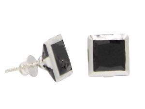 SJ SHUBHAM JEWELLERS™ 925-92.5 Sterling Silver Princess Cut Black Real Cubic Zirconia Fashion Stud Tops Earrings For Men,Women,Children,Boys and Girls