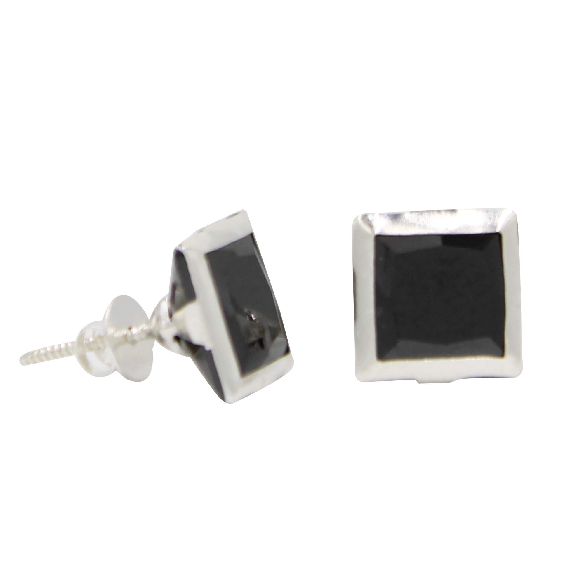 SJ SHUBHAM JEWELLERS™ 925-92.5 Sterling Silver Princess Cut Black Real Cubic Zirconia Fashion Stud Tops Earrings For Men,Women,Children,Boys and Girls