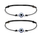 SJ SHUBHAM JEWELLERS™ Sterling Silver 100% Authentic Adjustable Ball Black Cord with Evil Eye Nazar Anklet for Women & Girls (Anklet / Bracelet) (Anklet Pair)