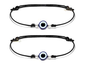 SJ SHUBHAM JEWELLERS™ Sterling Silver 100% Authentic Adjustable Ball Black Cord with Evil Eye Nazar Anklet for Women & Girls (Anklet / Bracelet) (Anklet Pair)