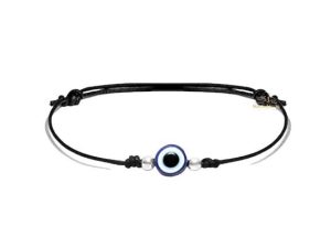 SJ SHUBHAM JEWELLERS™ Sterling Silver 100% Authentic Adjustable Ball Black Cord with Evil Eye Nazar Anklet for Women & Girls (Anklet / Bracelet) (Bracelet)