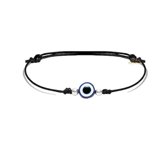 SJ SHUBHAM JEWELLERS™ Sterling Silver 100% Authentic Adjustable Ball Black Cord with Evil Eye Nazar Anklet for Women & Girls (Anklet / Bracelet) (Bracelet)
