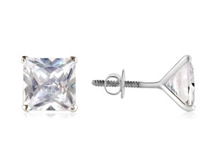 SJ SHUBHAM JEWELLERS™ 925-92.5 Sterling Silver Princess Cut Real Cubic Zirconia Fashion Stud Earrings For Men,Women,Children,Boys and Girls (6.00) (6)