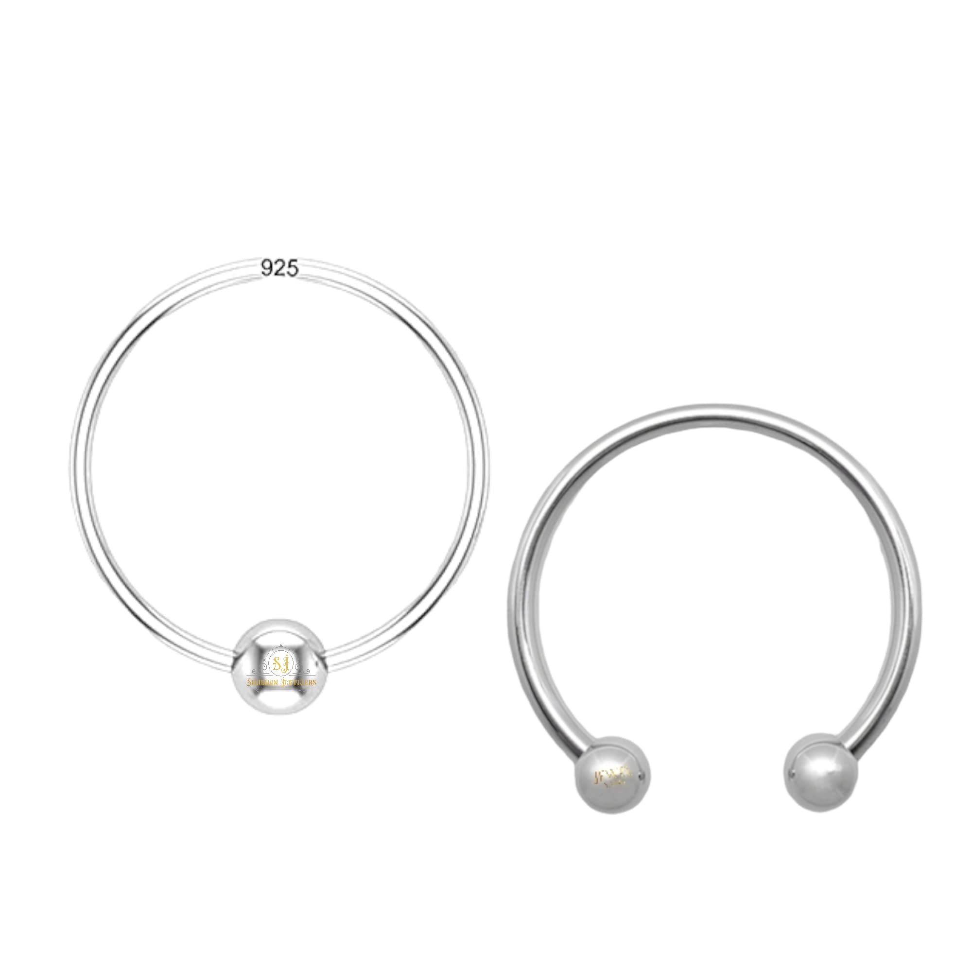 SJ SHUBHAM JEWELLERS™ 92.5 Silver Tiny Hoop and Septum Nose Ring One Piece Combo Simple & Beautiful Nose Pin For Women & Girls (One Piece Combo)