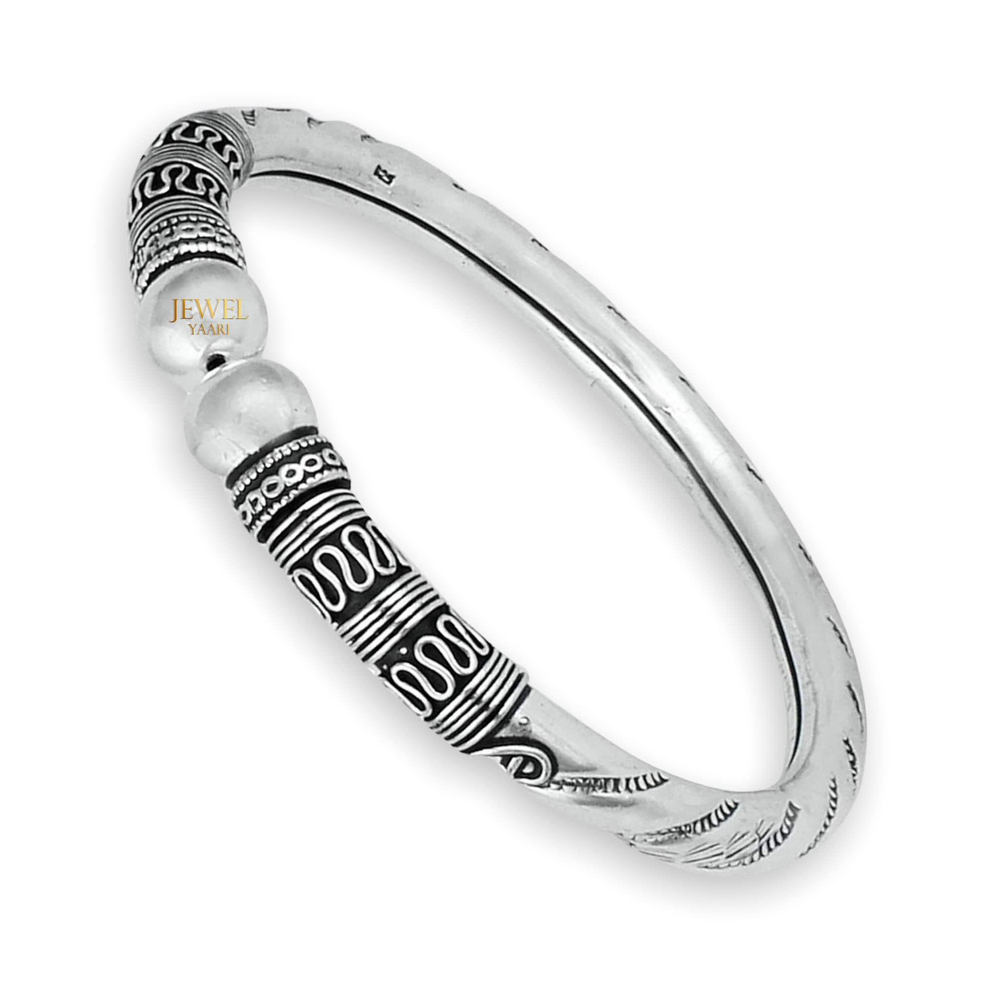 JewelYaari™ By JewelYaari™ 925 Pure Silver Oxidized Men Kada Flexible Bracelet Bangle for Men, Women and Girls (2.60)