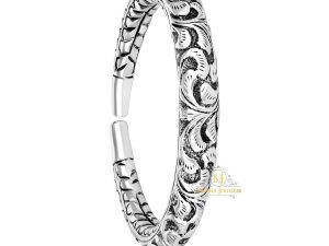 SJ SHUBHAM JEWELLERS™ 925 Pure Silver Chandi Oxidized Hollow Tribal/Nakkashi Kada Bangle Kangan For Men and Boys With 925 Hallmark (36 gm) (Style1)
