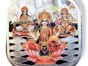 SJ SHUBHAM JEWELLERS™ 999 Purity Hallmark Silver Coin, Colorfull Laxmi Ganesh Saraswati Trimoorti Coin for Diwali ( 5 Gm 999)