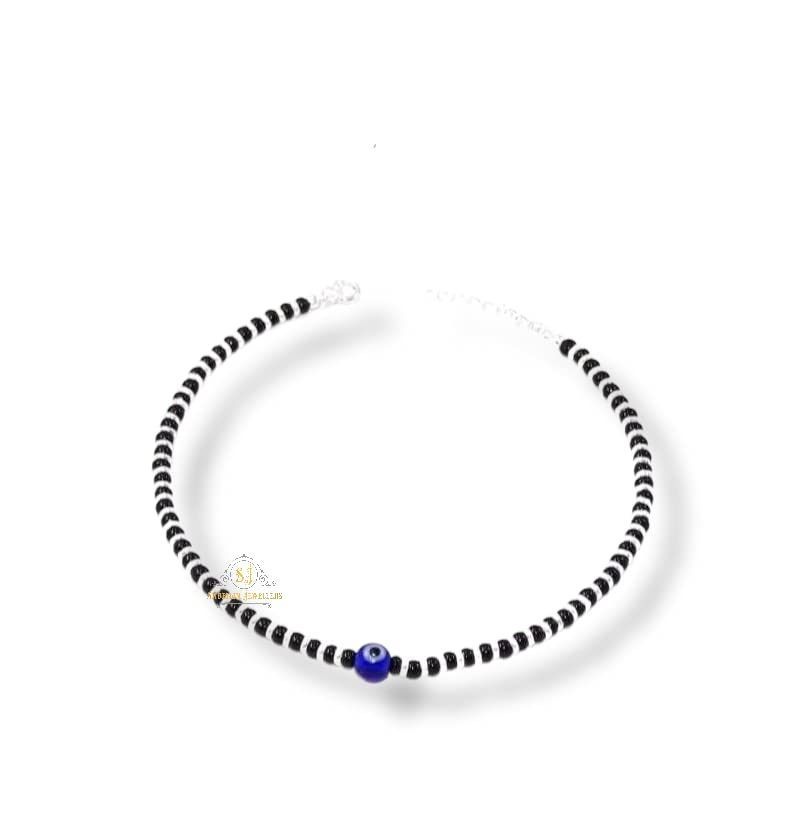 SJ SHUBHAM JEWELLERS™ Pure Silver Nazariya Anklet (Payal) in Pure 92.5 Pure Sterling Silver for Girls & Women (Silver) (Evil Eye 1 PC)