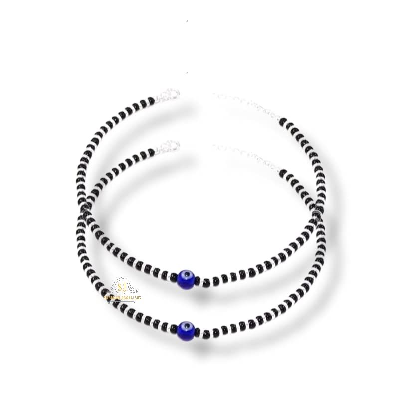 SJ SHUBHAM JEWELLERS™ Pure Silver Nazariya Anklet (Payal) in Pure 92.5 Pure Sterling Silver for Girls & Women (Silver) (Evil Eye Pair)