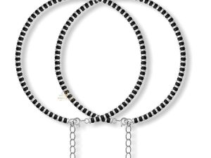 SJ SHUBHAM JEWELLERS Rehti Pure 925 Sterling Silver Small Crystal Beads Nazariya Anklet Payal for Women (Black) Gifts for Women ( Nazariya Pair)
