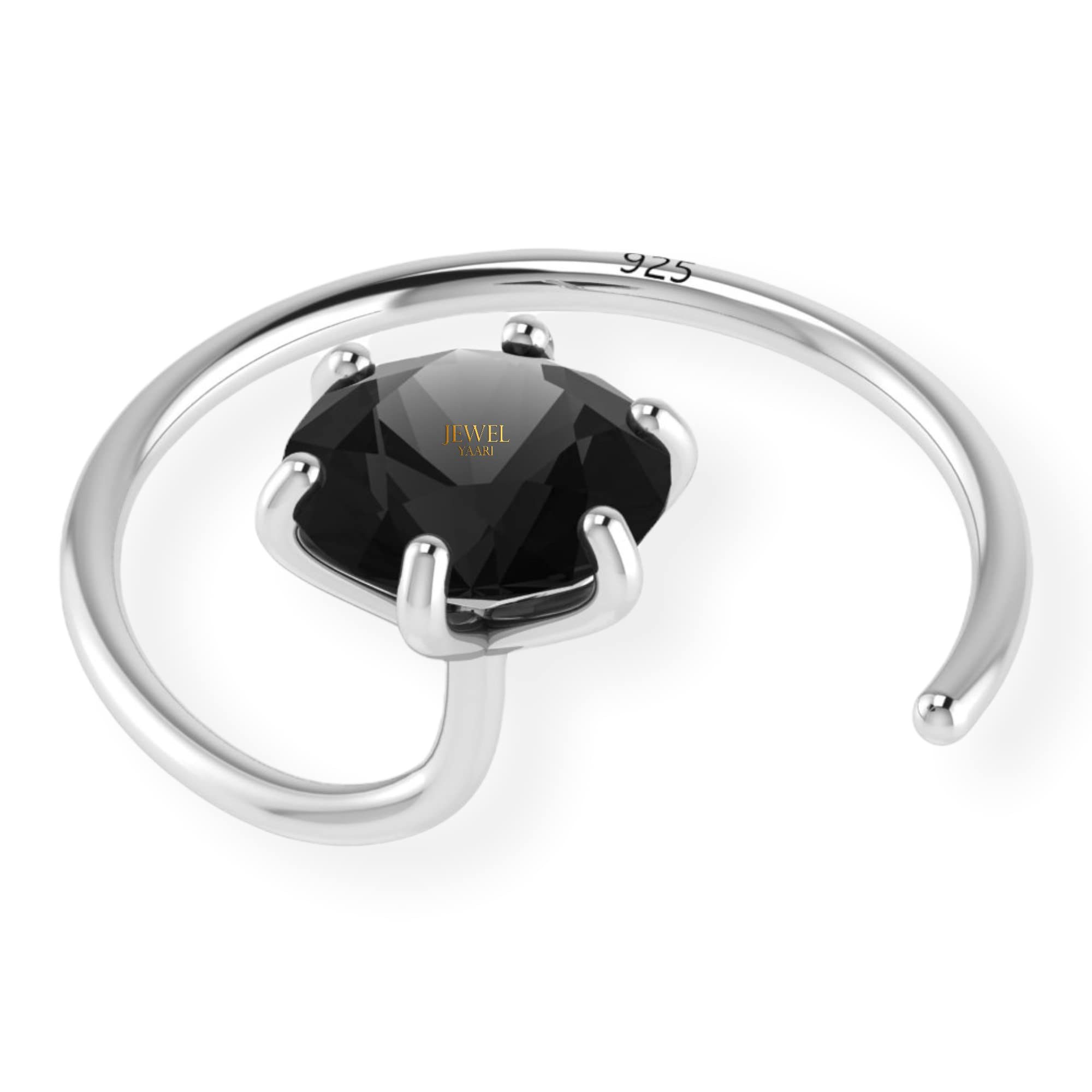 SJ SHUBHAM JEWELLERS™ 92.5-925 Sterling Silver Round Shape Black Cubic Zirconia Prong Setting Nose Pin Stud for Women Girls (3 MM Black)