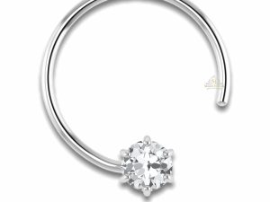 SJ SHUBHAM JEWELLERS™ 92.5-925 Sterling Silver Round Shape White Cubic Zirconia Prong Setting Nose Pin Stud for Women Girls Size 2mm