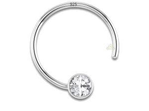 SJ SHUBHAM JEWELLERS™ 92.5-925 Sterling Silver Round Shape White Cubic Zirconia Cup Setting Nose Pin Stud for Women Girls Size 2mm(Bezel Setting)