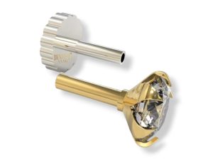 SJ SHUBHAM JEWELLERS™ Real Yellow Gold with Stone 14K(585) Pure Yellow Gold Single Cubic Zircon Diamond Nose Pin For Women and Girls (Pronge_Pipe_3MM)