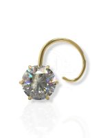 SJ SHUBHAM JEWELLERS™ Real Yellow Gold with Stone 14K(585) Pure Yellow Gold Single Cubic Zircon Diamond Nose Pin For Women and Girls (Pronge_Wire_3MM)