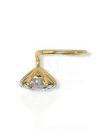 SJ SHUBHAM JEWELLERS™ Real Yellow Gold with Stone 14K(585) Pure Yellow Gold Single Cubic Zircon Diamond Nose Pin For Women and Girls (Pronge_Wire_5MM)