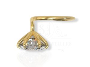 SJ SHUBHAM JEWELLERS™ Real Yellow Gold with Stone 14K(585) Pure Yellow Gold Single Cubic Zircon Diamond Nose Pin For Women and Girls (Pronge_Wire_5MM)