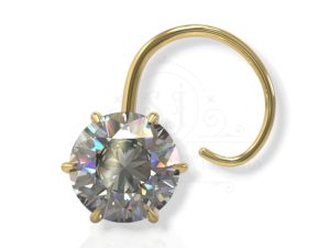 SJ SHUBHAM JEWELLERS™ Real Yellow Gold with Stone 14K(585) Pure Yellow Gold Single Cubic Zircon Diamond Nose Pin For Women and Girls (Pronge_Wire_6MM)