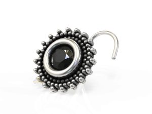 SJ SHUBHAM JEWELLERS™ 925 sterling Silver handmade Antique oxidized nose pin for women (P) (Design1, Black)