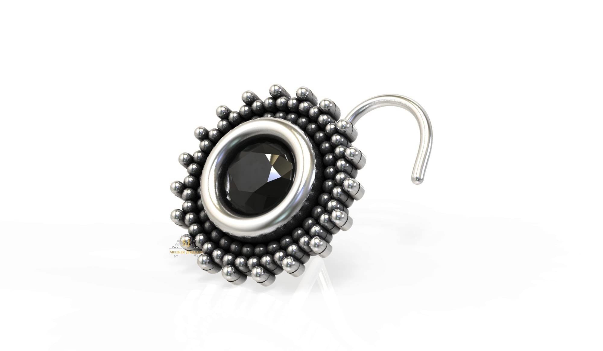 SJ SHUBHAM JEWELLERS™ 925 sterling Silver handmade Antique oxidized nose pin for women (P) (Design1, Black)