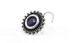 SJ SHUBHAM JEWELLERS™ 925 sterling Silver handmade Antique oxidized nose pin for women (P) (Design1, Blue)