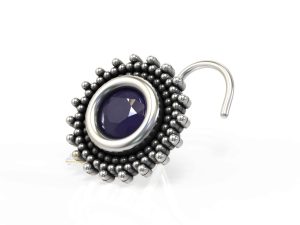 SJ SHUBHAM JEWELLERS™ 925 sterling Silver handmade Antique oxidized nose pin for women (P) (Design1, Blue)