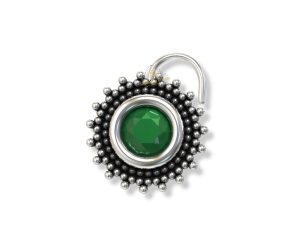 SJ SHUBHAM JEWELLERS™ 925 sterling Silver handmade Antique oxidized nose pin for women (P) (Design1, Green)
