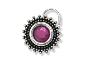 SJ SHUBHAM JEWELLERS™ 925 sterling Silver handmade Antique oxidized nose pin for women (P) (Design1, Pink)