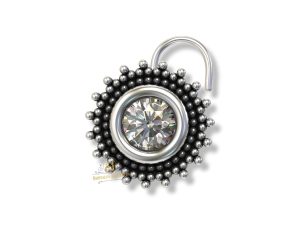 SJ SHUBHAM JEWELLERS™ 925 sterling Silver handmade Antique oxidized nose pin for women (P) (Design1, White)