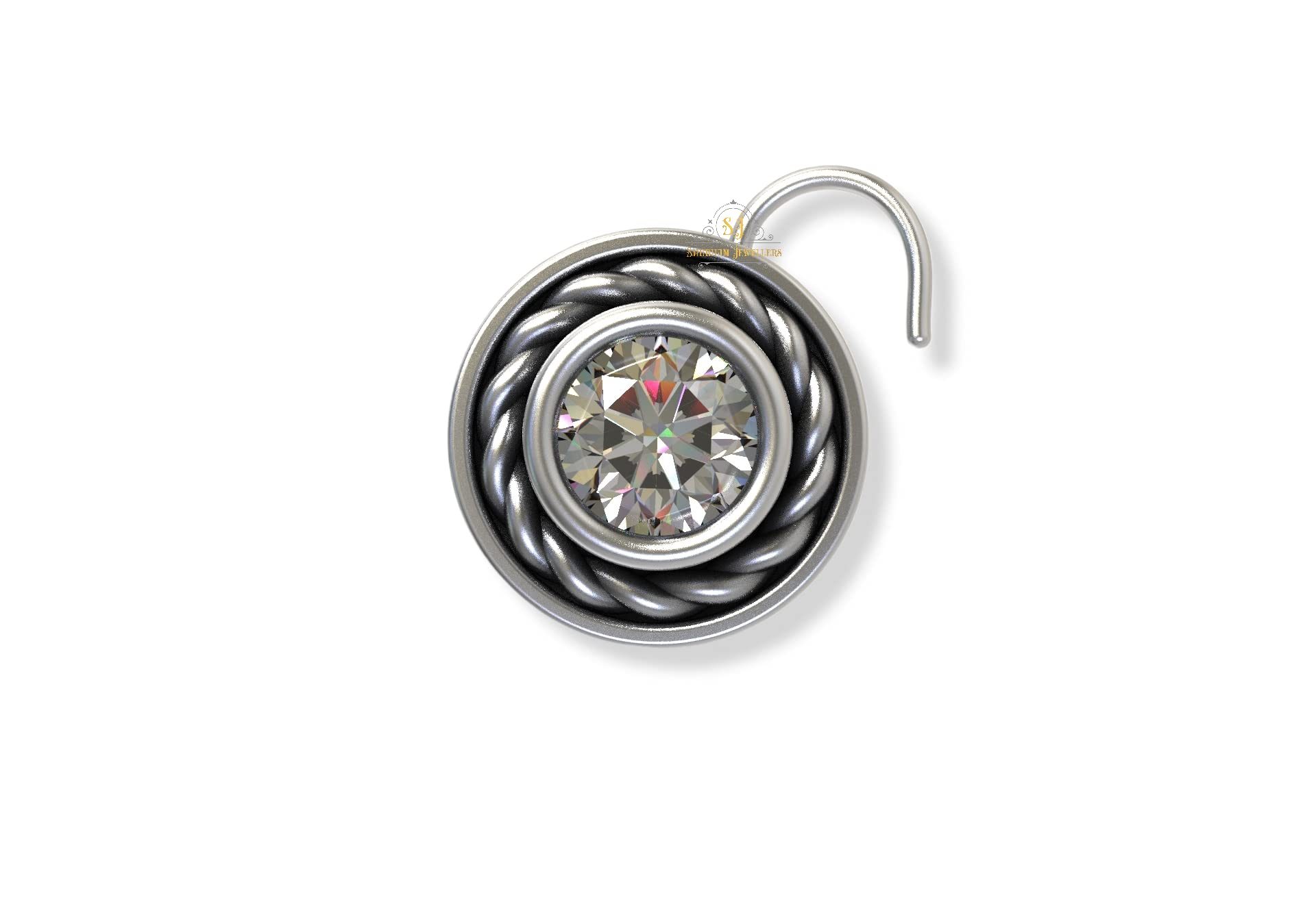 SJ SHUBHAM JEWELLERS™ 925 sterling Silver handmade Antique oxidized nose pin for women (P) (Design2, White)