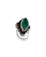 SJ SHUBHAM JEWELLERS™ 925 sterling Silver handmade Antique oxidized nose pin for women (P) (Design-6, Green)