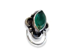 SJ SHUBHAM JEWELLERS™ 925 sterling Silver handmade Antique oxidized nose pin for women (P) (Design-6, Green)