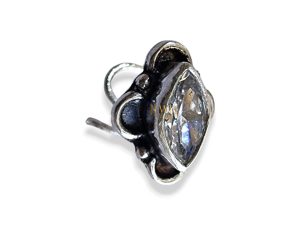 SJ SHUBHAM JEWELLERS™ 925 sterling Silver handmade Antique oxidized nose pin for women (P) (Design-6, White)
