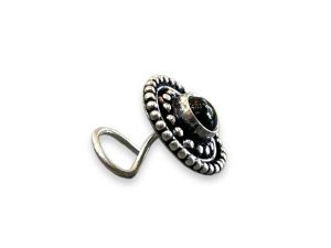 SJ SHUBHAM JEWELLERS™ 925 sterling Silver handmade Antique oxidized nose pin for women (P) (Design-8, Blue)