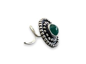 SJ SHUBHAM JEWELLERS™ 925 sterling Silver handmade Antique oxidized nose pin for women (P) (Design-8, Green)