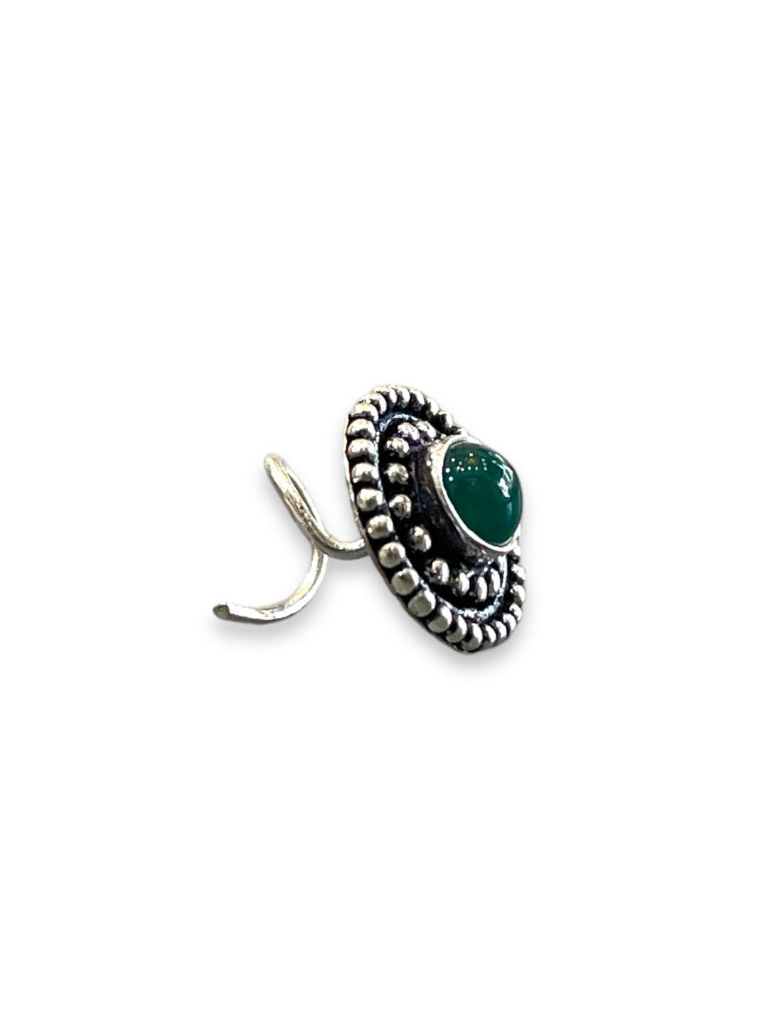 SJ SHUBHAM JEWELLERS™ 925 sterling Silver handmade Antique oxidized nose pin for women (P) (Design-8, Green)