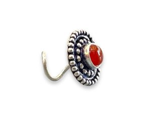 SJ SHUBHAM JEWELLERS™ 925 sterling Silver handmade Antique oxidized nose pin for women (P) (Design-8, Orange)