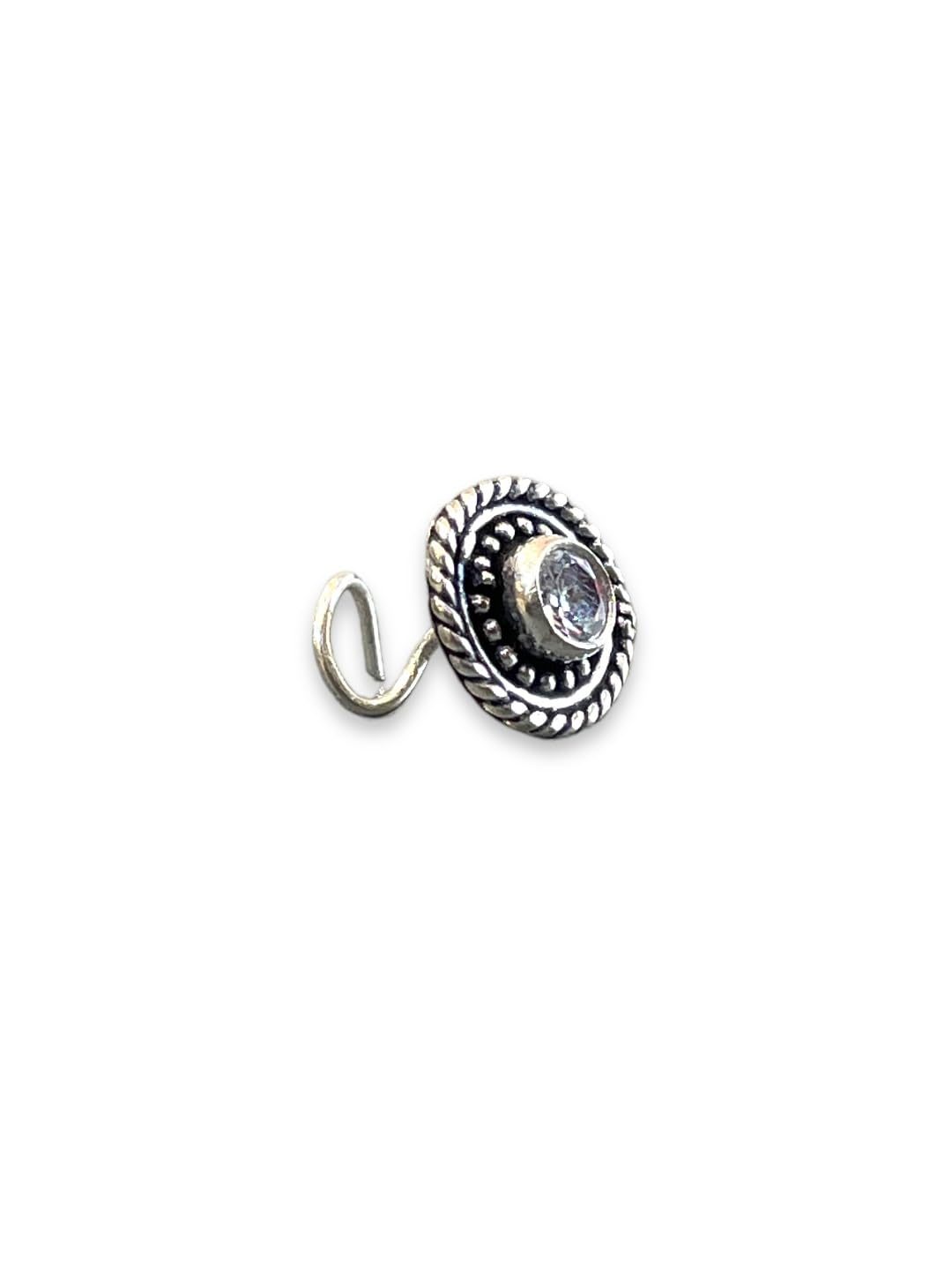 SJ SHUBHAM JEWELLERS™ 925 sterling Silver handmade Antique oxidized nose pin for women (P) (Design-8, White)