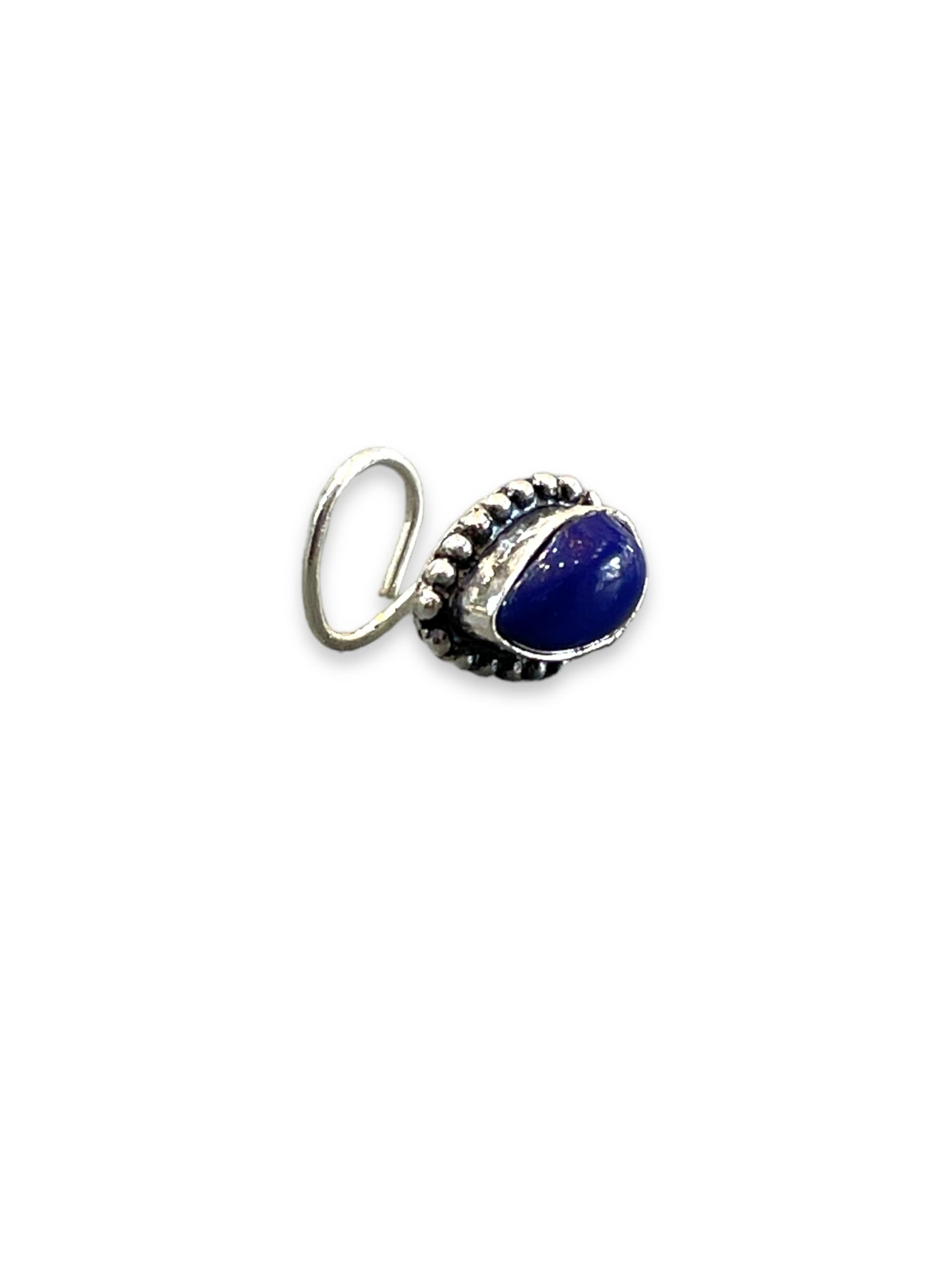 SJ SHUBHAM JEWELLERS™ 925 sterling Silver handmade Antique oxidized nose pin for women (P) (Design-9, Blue)