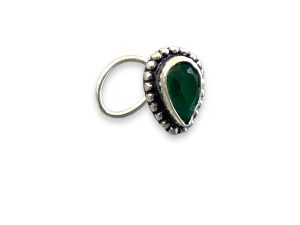 SJ SHUBHAM JEWELLERS™ 925 sterling Silver handmade Antique oxidized nose pin for women (P) (Design-9, Green)