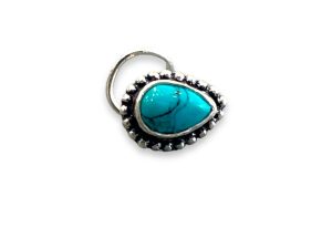SJ SHUBHAM JEWELLERS™ 925 sterling Silver handmade Antique oxidized nose pin for women (P) (Design-9, Turquoise)