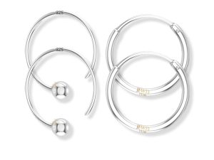 SJ SHUBHAM JEWELLERS™ 92.5 Silver Tiny Hoop and Pipe Nose Ring Pair Combo Simple & Beautiful Nose Pin For Women & Girls Parent (Pipe 10 MM Hoop 10 MM Pair)